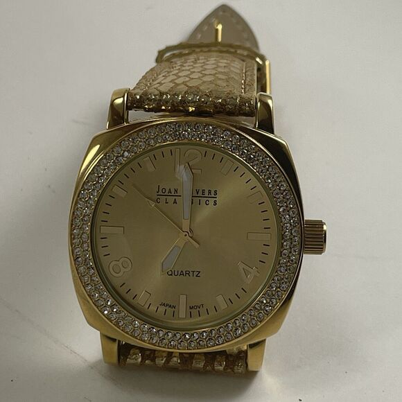 Vintage Joan River Classic Quartz Watch Women’s Gold Leather Crystal Bezel - Picture 9 of 16